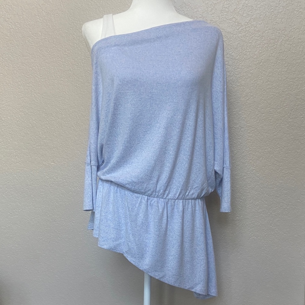 Sale! Asymmetrical Light Blue Off-Shoulder Top, size S.